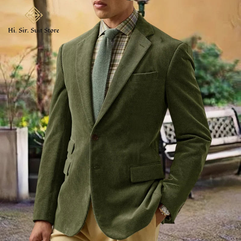 Spring/Autumn New Corduroy Suit Retro Casual Notched Lapel Jacket Single-Breasted Men's Solid Colour Suit Western Sport Coats
