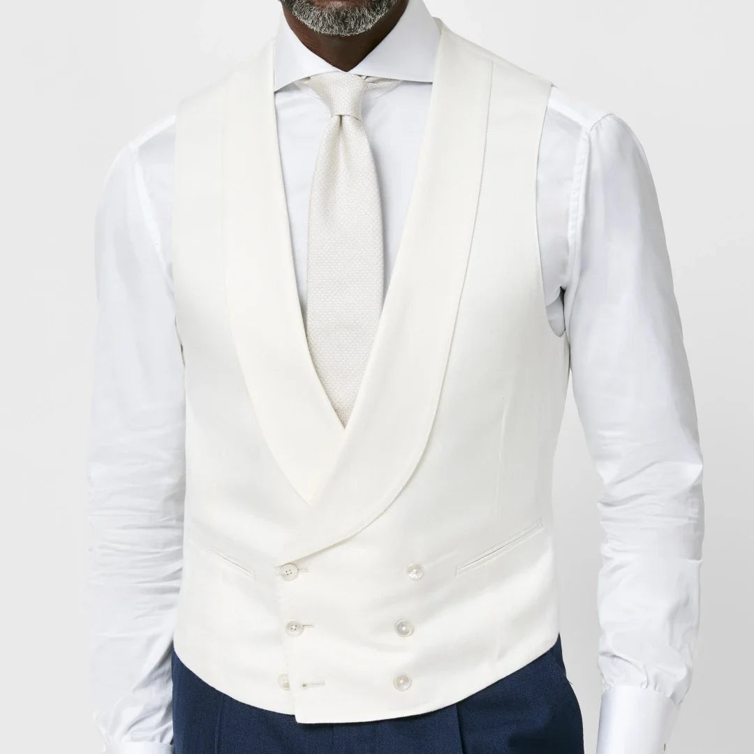 Men's Vest Beige Double Breasted Lapel Solid Waistcoat for Wedding & Formal Occasions