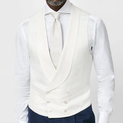 Men's Vest Beige Double Breasted Lapel Solid Waistcoat for Wedding & Formal Occasions