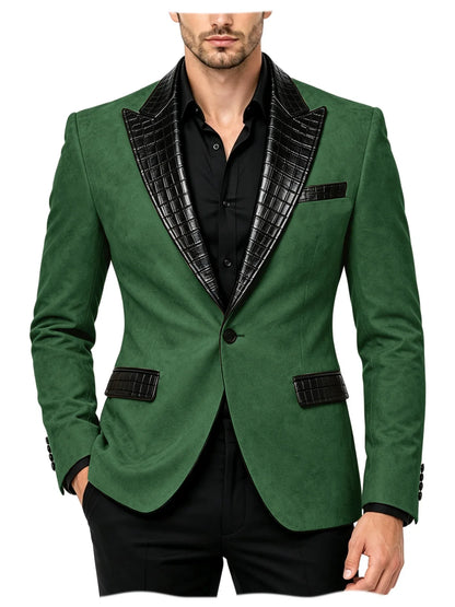 Men's Suede Slim Fit Blazer Jacket Crocodile Pattern Lapel Design Suit Coat Formal Business Prom Wedding Party Tuxedo Outerwear