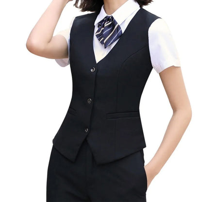 Fashion Business Vest Coat Plus Size V Neck Formal Office Ladies Vest Sleeveless Solid Color Slim Fit Women Vest Daily