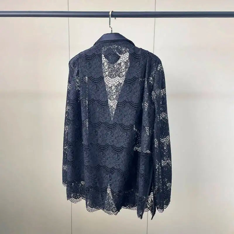 Black Lace Long Sleeve Open Front Casual Party Outerwear Single Breasted Women New Autumn 2026 hot-Selling CPG5745