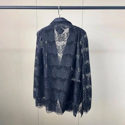 Black Lace Long Sleeve Open Front Casual Party Outerwear Single Breasted Women New Autumn 2026 hot-Selling CPG5745