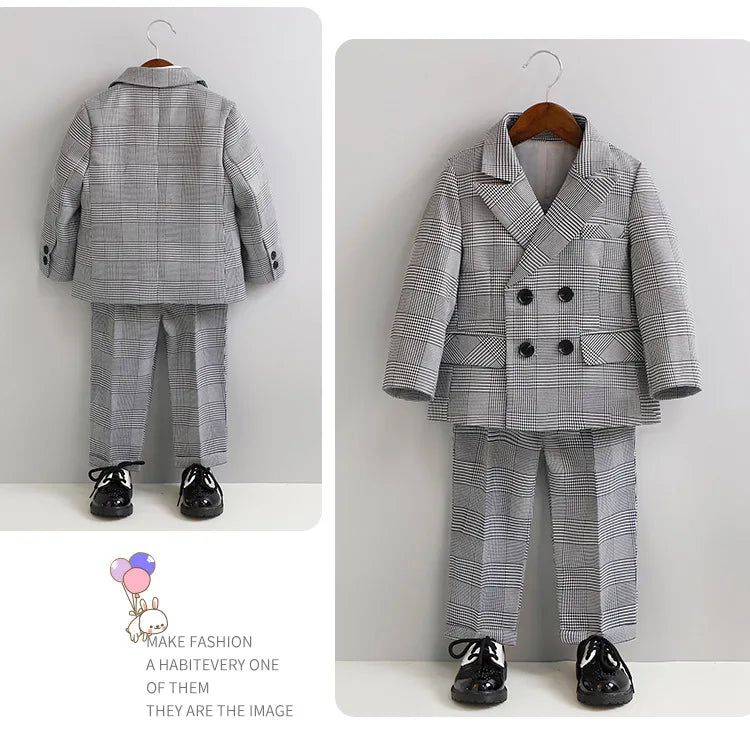 Flower Boys Gray Wedding Suit Set Kids Formal Birthday Photography Outfit Children's Piano Host Performance Costume