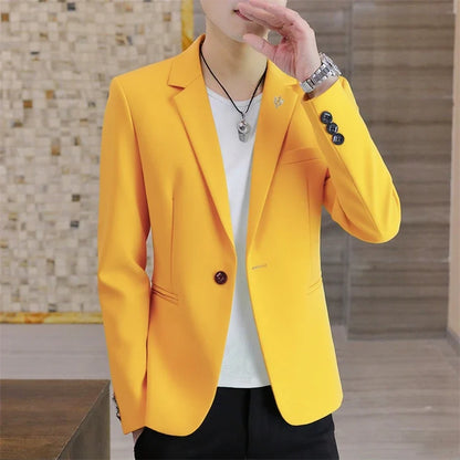 Men's Casual Blazer Korean Style Single Breasted Slim Fit Coat for Spring Autumn
