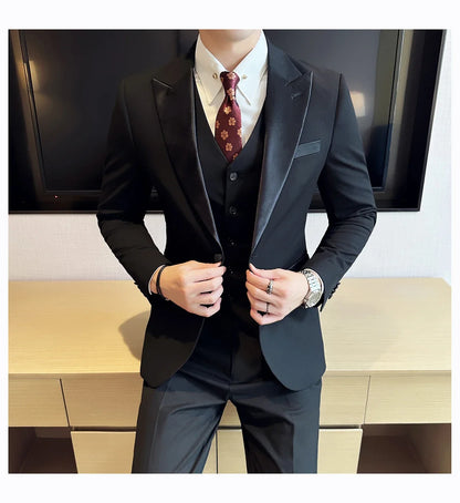 Plus Size 6XL 5XL Men Formal Business Suit 3 Set Pieces Classic Slim Fit Business Suits Sets Autumn Men Wedding Party Tuxedo