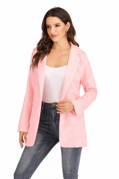 Women's Casual Blazer Notched Lapel Long Sleeve Open Jacket with Pockets Slim Fit Spring Autumn Office Lady Streetwear Coat