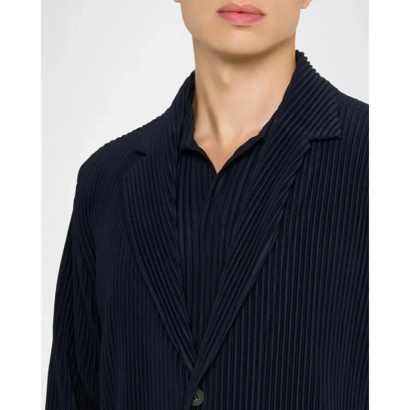 Men's Miyake Pleated Style Blazer Jacket Japanese Casual Stretch Slim Fit Business Office Fashion Luxury Wrinkle Resistant Coat