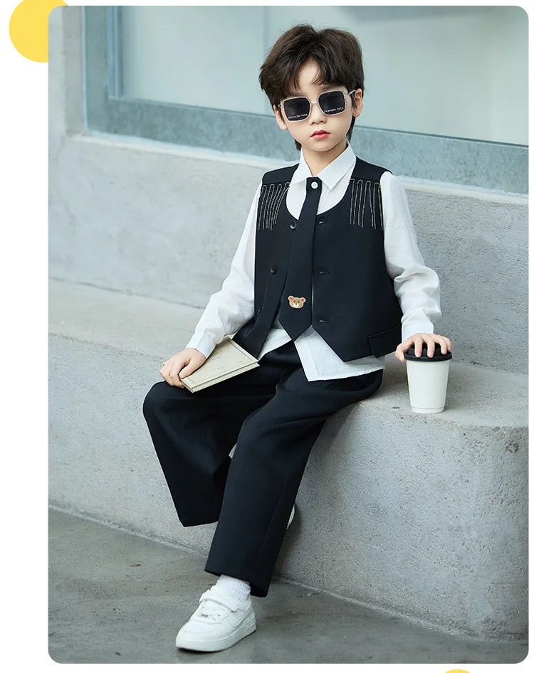 Children's New Chinese Style Clothing Set Fower Boys Baby's First Birthday Party Dress Kids Host Catwalk Performance Costume