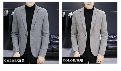 Blazer: An Outdoor Fashion Business Gentleman Pure Color Wedding Host Slim-fit Casual Korean-style Versatile Men Fleece Blazer