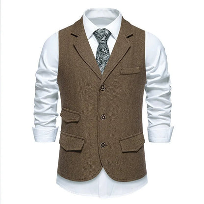 Men's Waistcoat Herringbone Tweed Slim Fit Wool Blend Formal Vest for Wedding