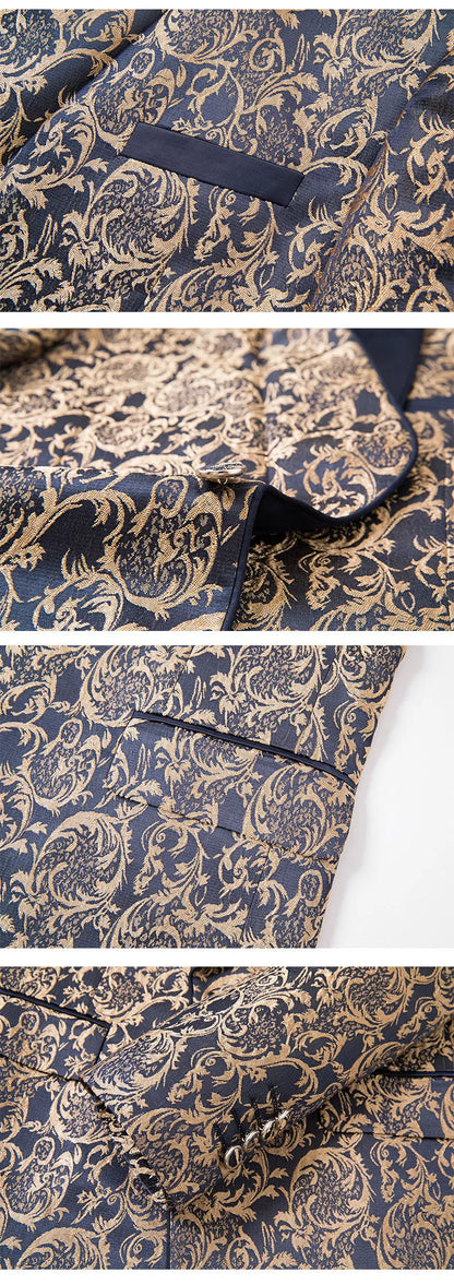2025 Men's Jacquard Suits 3 Pieces ( Jacket+vest+pant) Wedding Dress Groom's Suit Host's Performance Party Stage Formal Clothing