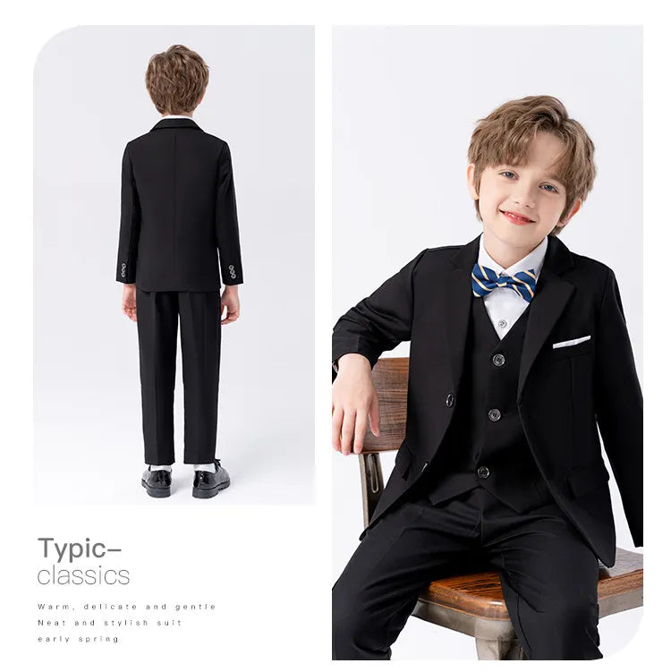 Flower Boys Wedding Suit Set Spring Kids Birthday Photograhy Outfit Children's Piano Host Speech Chorus Performance Costume