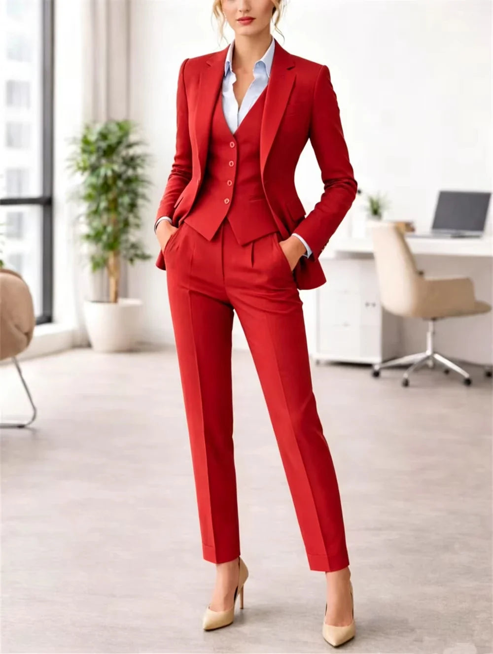 New Tuxedo Suit Slim Fit Three-Piece Women's Suit Wedding Guest Suits Elegant Office Women Suits Jacket+Vest+Pant