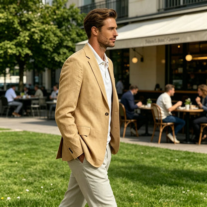 Men's Linen Blend Blazer One Button Lightweight Casual Business Suit Jacket Slim Fit Formal Sport Coat For Wedding Party Office