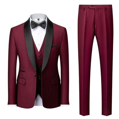 Men's Slim Fit Formal Suit Set – Blazer, Vest & Pants for Weddings & Parties