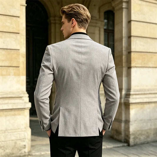 Mens Blazer Linen Blend Notched Lapel 1 Button Slim Fit Stitched Edge Patch Pockets Business Casual Daily Soft Breathable Jacket