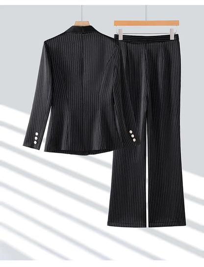 Office Ladies Formal Pant Suit 2 Piece Set Women Ebony Black Female Long Sleeve Business Work Wear Blazer Jacket And Trouser