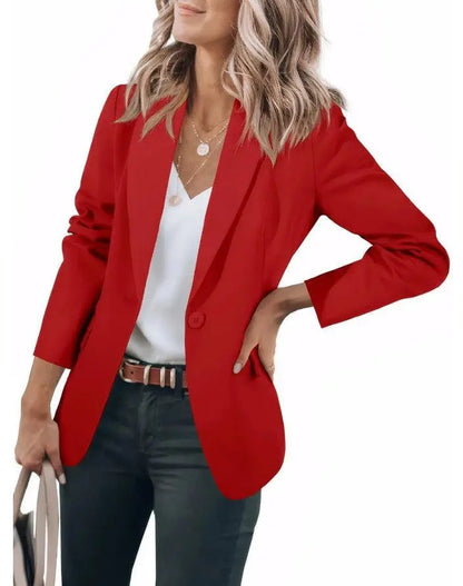Fall 2024 Women's Casual Long Sleeve Button-Up Collar Pocket Single-Breasted Office West Suit Polyester Blend Fashion Style