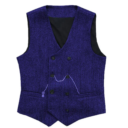 Men's Herringbone Suit Vest Double Breasted Waistcoat for Weddings and Business