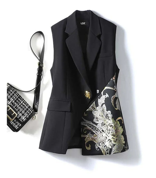 Retro Ethnic Style V-neck Vest Women Spring New Print Chinese-Style Sleeveless Waistcoat Female Blazers Vest Outwear