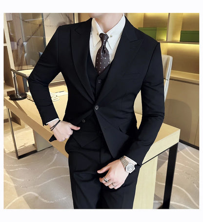 (Jacket + Vest + Pant) Men's Formal Slim Fit Business Work Wedding Stage Tuxedo Fashion Best Men Social Dress Suit 3 Pieces Set
