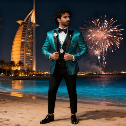 Men's 3-Piece Double Breasted Suit – Peak Lapel Tuxedo Jacket, Vest & Pants for Weddings & Formal Events