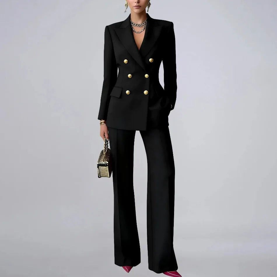 Pure Color Button up Long Sleeve Shirt And Pants Set Formal Streetwear Polyester Spandex Women's Casual Outfit Four Seasons