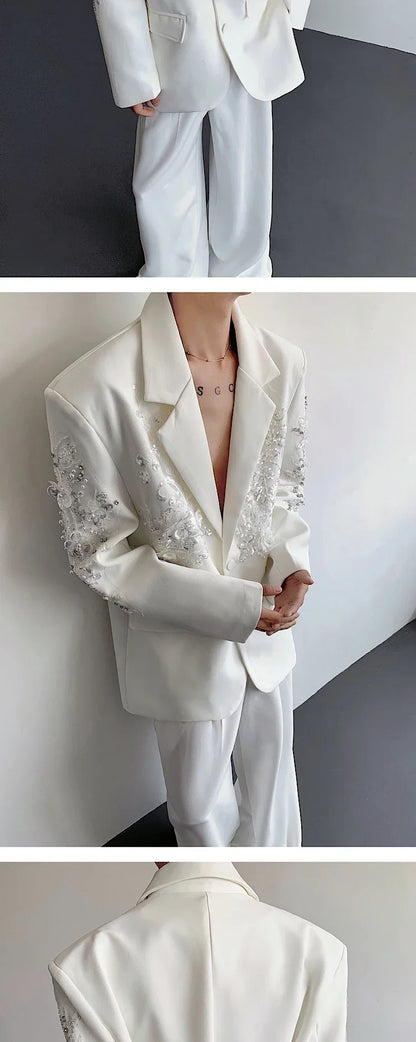 Trend Men's Formal Dress, Wedding Suit Jacket Sequined Embroidered Casual Suit Jacket Celebrity Stage Performance Costumes