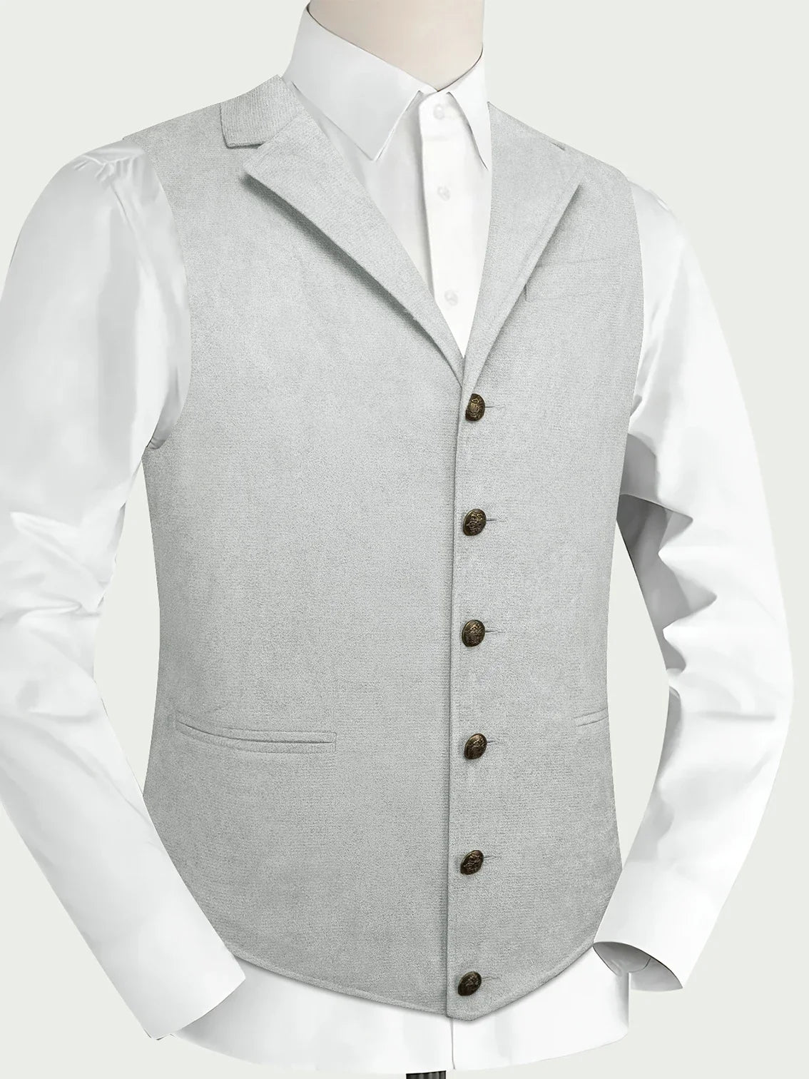 Men's Faux Suede Waistcoat – Single Breasted Slim Fit Formal Vest for Weddings & Business