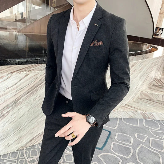 Men's Slim Fit Two-Piece Suit for Business, Wedding & Formal Occasions – Solid Color