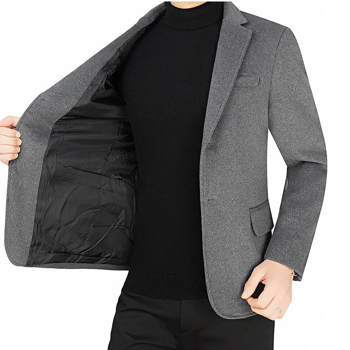 2025 Autumn Winter Man Blazer Turn Down Collar Long Sleeve Men Outerwear Simple Solid Color Business Casual Male Suit Coat