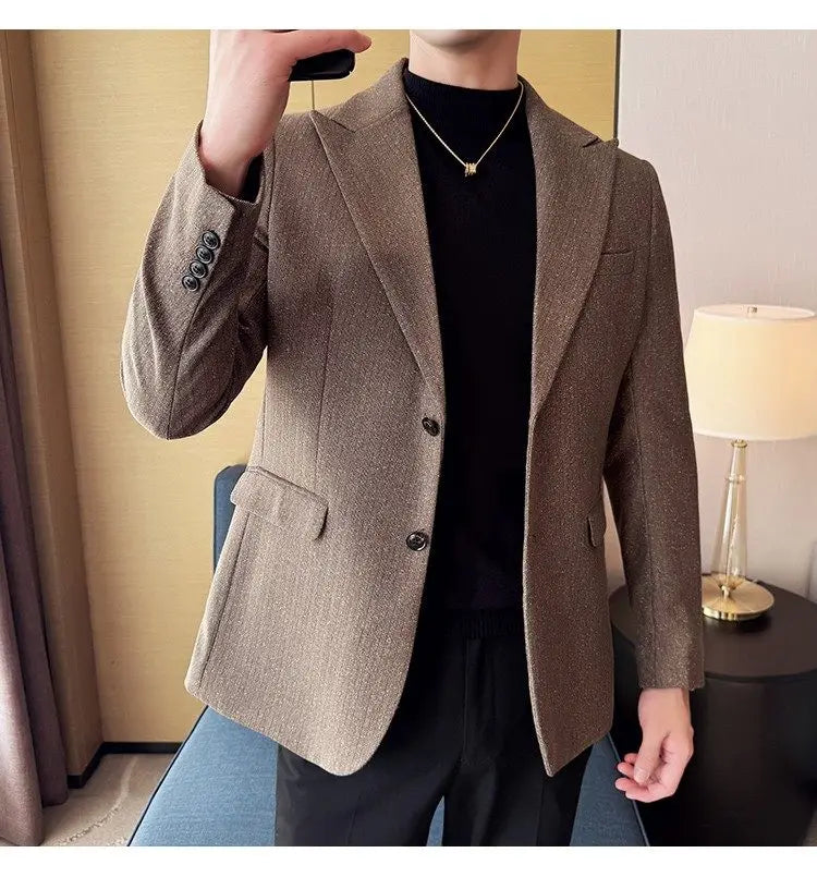 Men's Blazer Single Breasted Slim Fit Korean Style Casual Suit Jacket