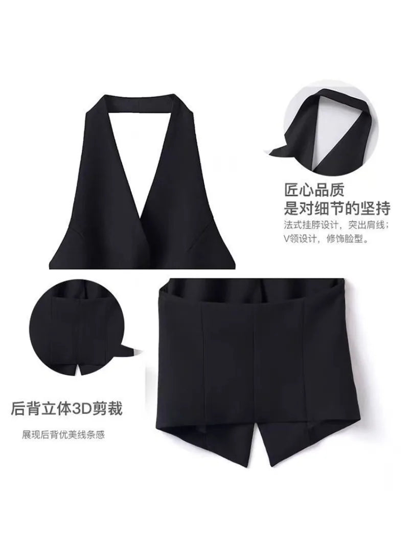 Women's Suit Vest Spring Summer New Neck-hanging Sleeveless Backless Vest Versatile Ladies Top Female Waistcoat Chaleco Mujer