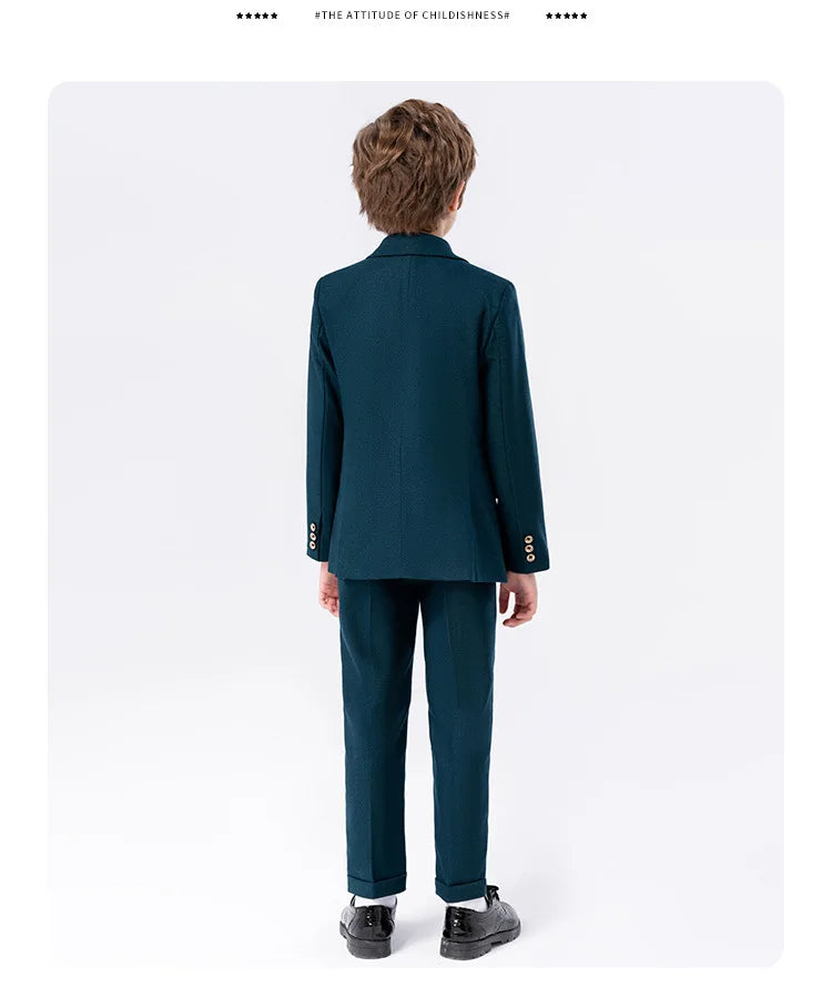 Boys Spring Autumn Suit Set Kids Wedding Birthday Party Performance Costume Children's Green Host Piano Blazer Suit