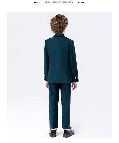Boys Spring Autumn Suit Set Kids Wedding Birthday Party Performance Costume Children's Green Host Piano Blazer Suit