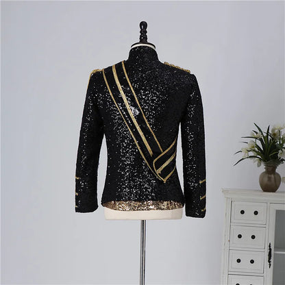 Blazer Sequined Performance Outfit for Outdoor Casual Male Banquet Guest Band Rock Singer Clothing Stand-up Collar Men's Blazer