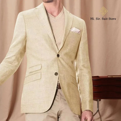 Men's Linen Blazer Jacket Business Two-Button Casual Sports Coat Slim-Fit Wedding Suits Formal Wear High-End Mens Suit Party