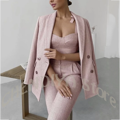 Elegant Women Suit 2Pcs Solid Color Long Sleeve Shawl Lapel Slim Fit Party Wear Formal Occasion Casual Luxury Suit Outfit