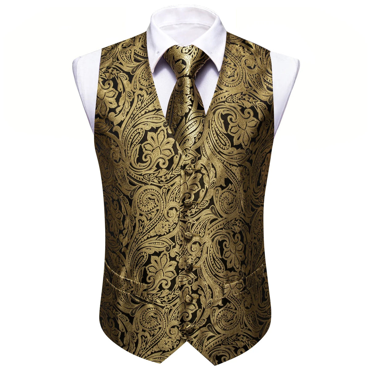 Men's Vest 4-Piece Set | Jacquard Paisley Floral Waistcoat with Tie & Pocket Square for Formal Events