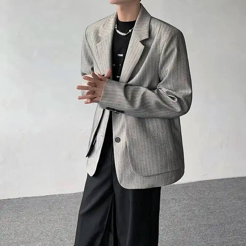Layer Original Fake Design Two Piece Blazer Double Coat Men's 2025 Spring Elegant Temperament Stripe Casual Jacket JY7367