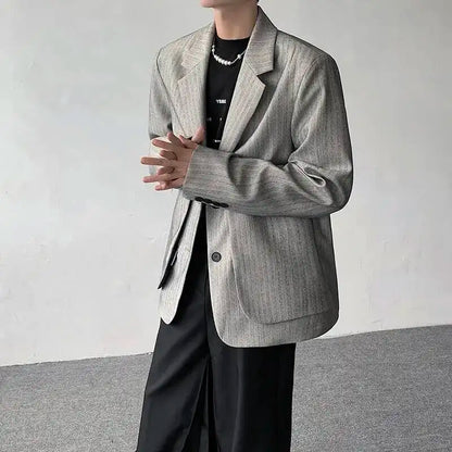 Layer Original Fake Design Two Piece Blazer Double Coat Men's 2025 Spring Elegant Temperament Stripe Casual Jacket JY7367