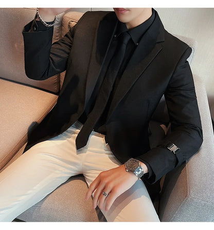 Men's Slim Fit Blazer Metal Buckle Decoration Smart Casual Wedding Party Jacket