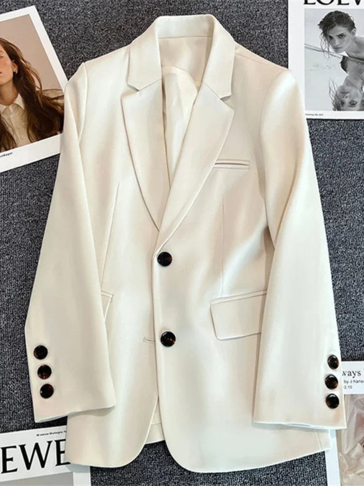Single Breasted Blazer for Women Slim Fit Office Monochrome Long Sleeve Leisure Coats Korean Fashion Spring Autumn New