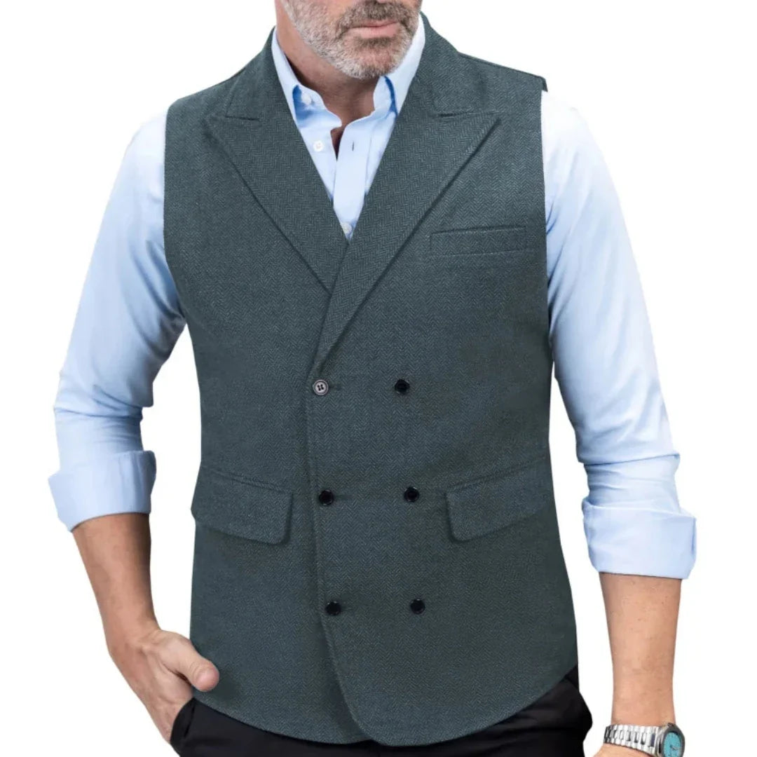 Men's Double-Breasted Herringbone Vest for Weddings & Formal Occasions