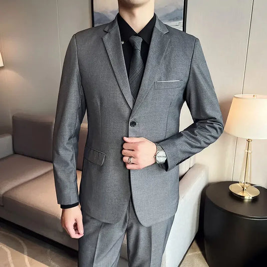 Men's Formal Suit Single Breasted Solid Color Wedding Business All-Season