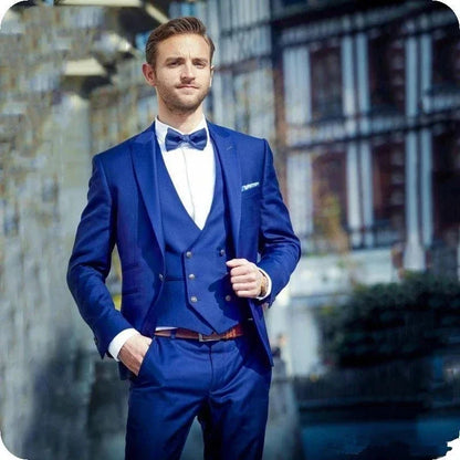 Royal Blue Peak Lapel Men Suit 1 Button Costume Homme Tuxedo Prom Wedding Groom Blazer Terno Masculino Slim Fit 3 Pcs
