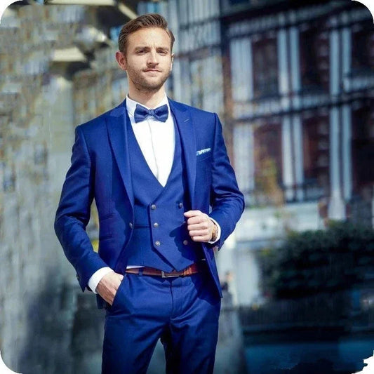 Royal Blue Peak Lapel Men Suit 1 Button Costume Homme Tuxedo Prom Wedding Groom Blazer Terno Masculino Slim Fit 3 Pcs