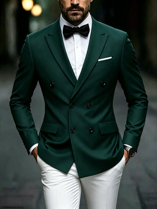 Men's Double Breasted Blazer Slim Fit Formal Suit Jacket for Wedding, Prom & Party
