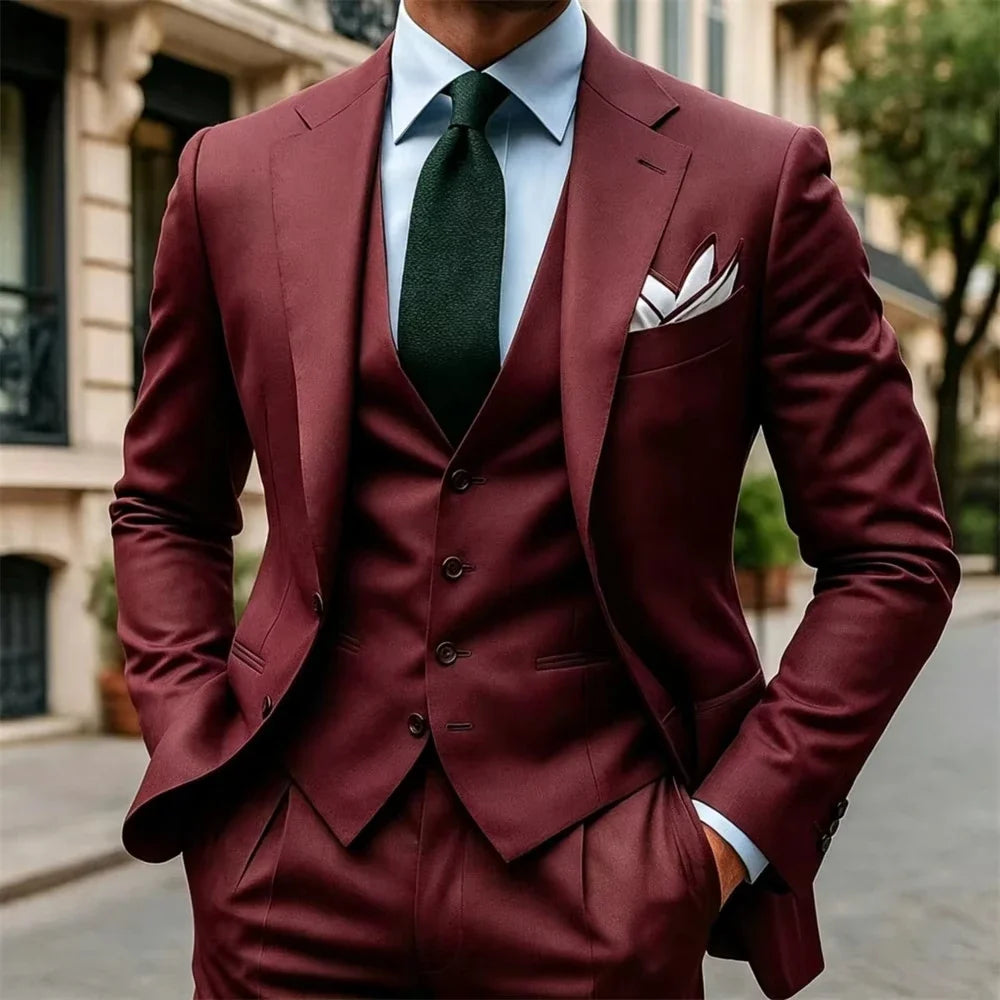 Men's 3-Piece Slim Fit Suit – Jacket, Vest & Pant for Formal Occasions